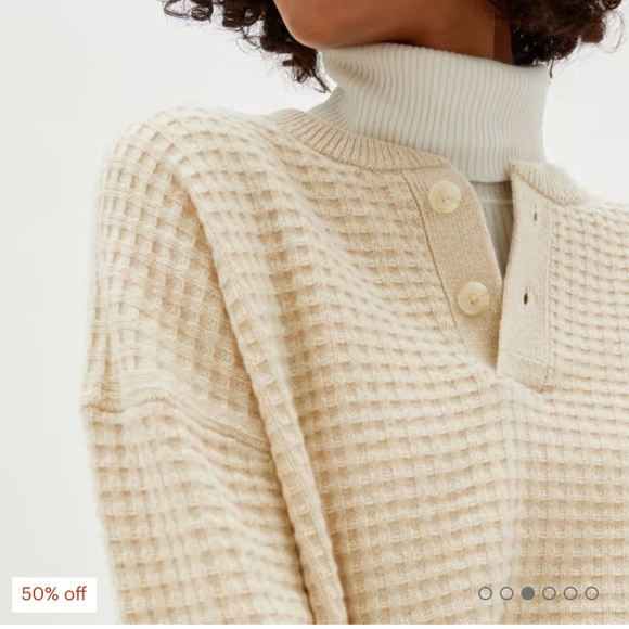 Everlane Belgium Waffle Henley Sweater ReCashmere Rust Red Sold Out Sz S - Picture 12 of 13